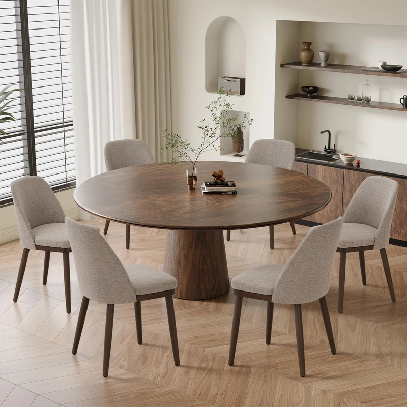 MALOL Thick Wood-base Dining Chairs Set of 6, Upholstered Kitchen Chairs with Solid Wood Legs and Thick Seat Cushion, Modern Dining Room Chairs for Kitchen Dining Room Restaurant, Camel