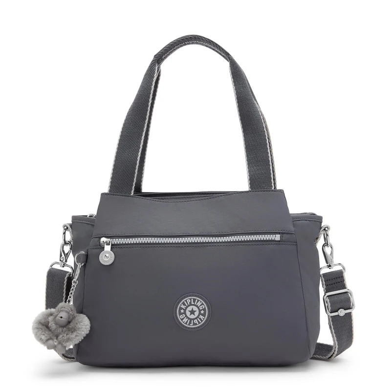 Kipling Elysia Shoulder Bag, Lightweight Medium Handbag with Multiple Compartments, Adjustable Strap & Practical Everyday Organizer Bag - Moonlit Grey