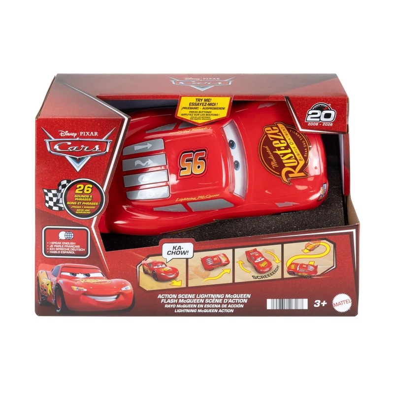 Mattel Disney and Pixar Cars Toy, Action Scene Lightning McQueen, Battery-Powered Vehicle, Moves 4 Ways with Multiple Sound Effects, JPG43
