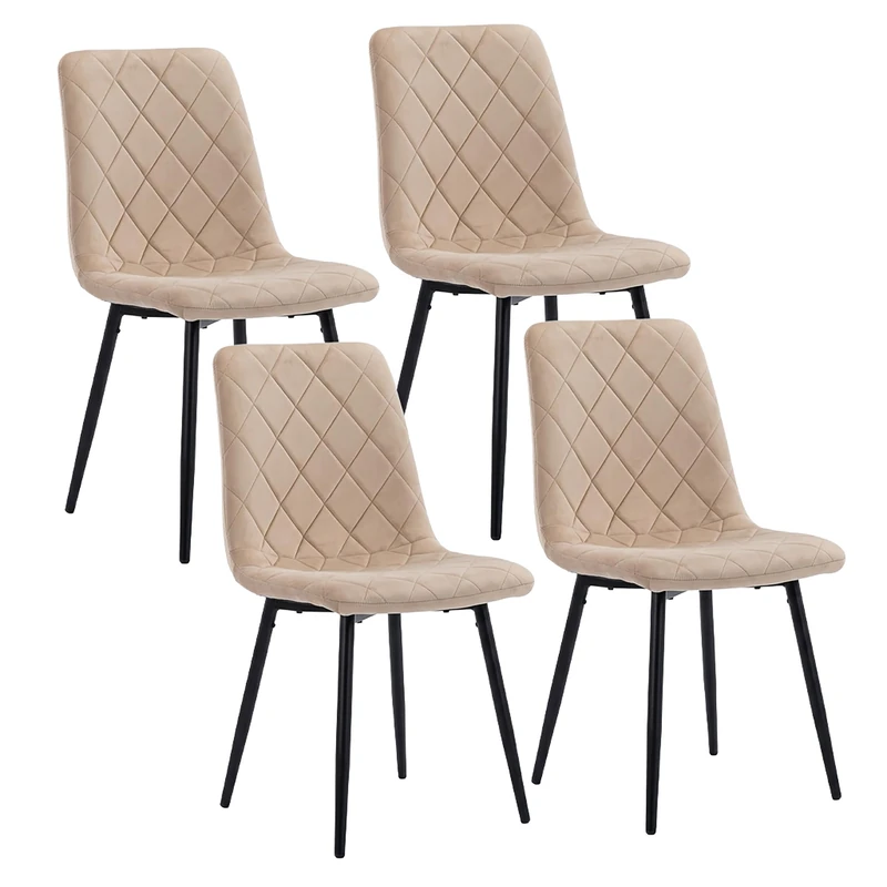 Relaxdays Dining Chair, Set of 4, Velvet, Metal Legs, 120 kg, beige