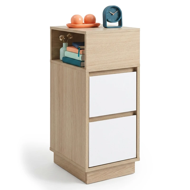 Relaxdays bedside table, 2 drawers, 1 open compartment, natural/white