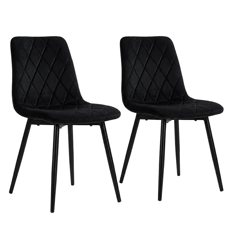 Relaxdays Dining Chair, Set of 2, Velvet, Metal Legs, 120 kg, Black