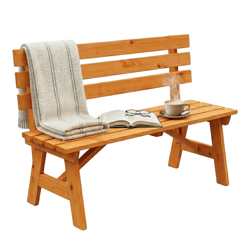 Relaxdays garden bench, 2-seater, patios & balconies, with backrest, orange