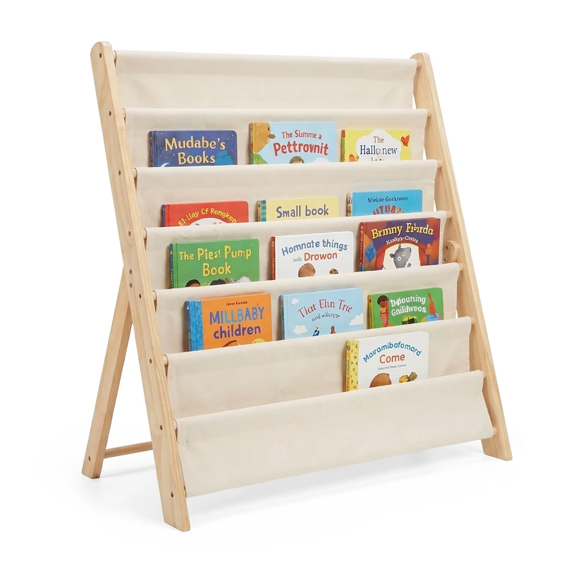 Relaxdays Children’s Bookshelf, Wood, 6 Fabric Compartments, White/Natural