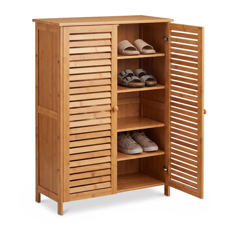 Relaxdays shoe cabinet, bamboo, 5 compartments, 15 pairs, natural