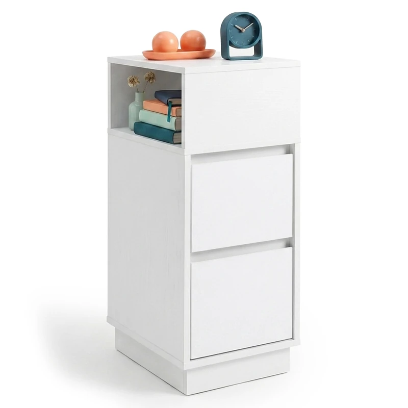 Relaxdays bedside table, 2 drawers, 1 open compartment, white