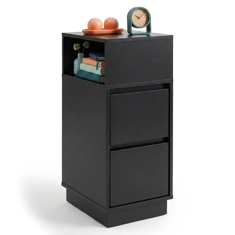 Relaxdays bedside table, 2 drawers, 1 open compartment, black