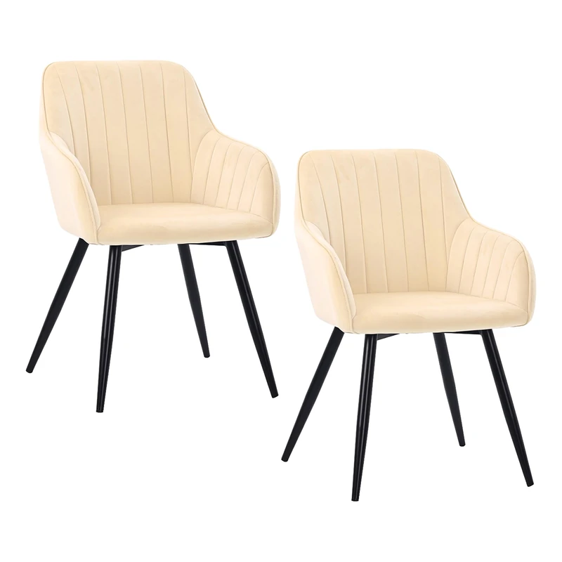 Relaxdays Dining Chair, Set of 2, Velvet, Metal Legs, Armrests, Beige