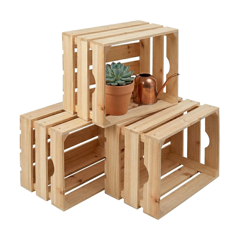 Relaxdays Wooden Box Set of 3, Vintage Storage Boxes, 25x40x30 cm, natural