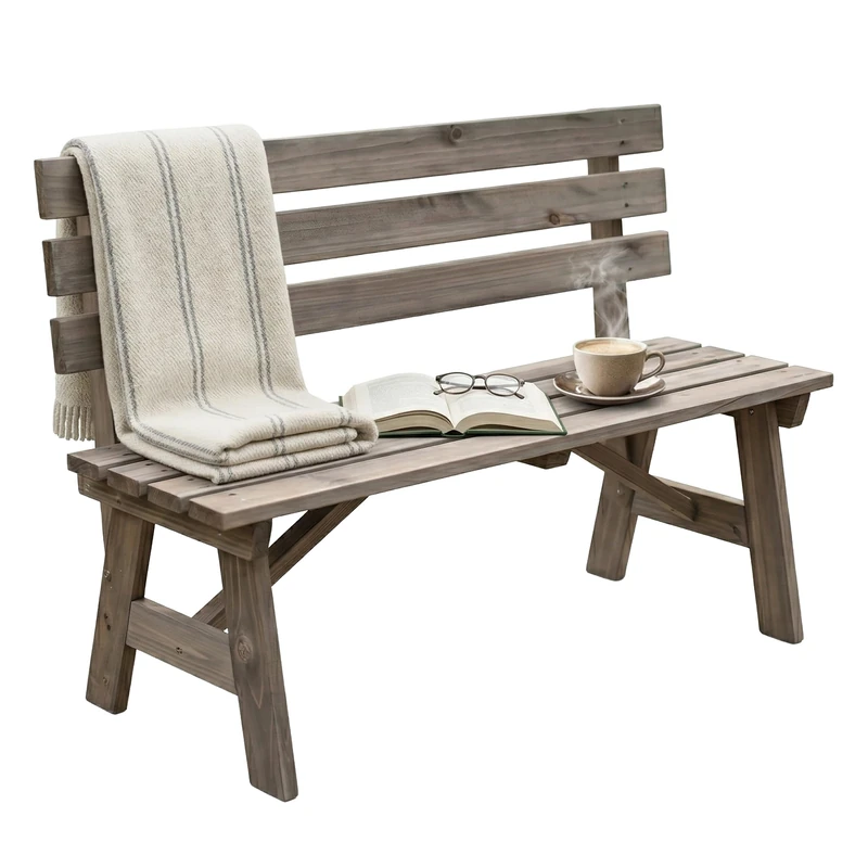 Relaxdays garden bench, 2-seater for patio & balcony, with backrest, brown