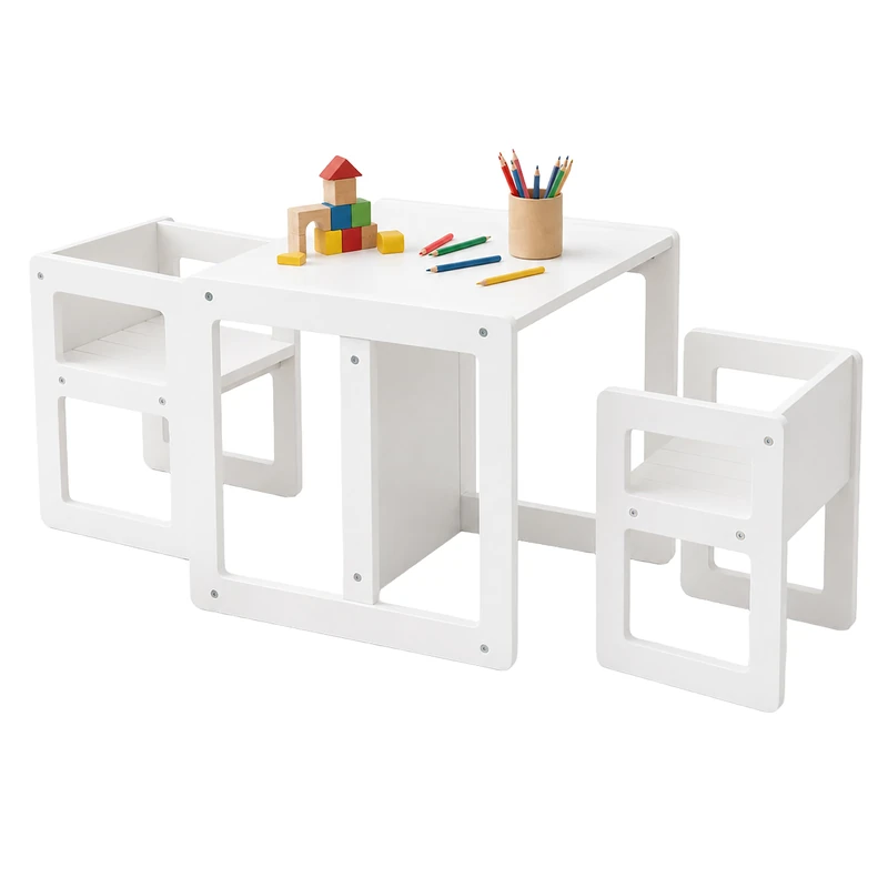 Relaxdays Children's 3-piece dining set, table with 2 chairs, white