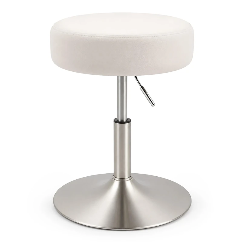 Relaxdays, make-up stool, height-adjustable, swivelling, HxD: 42–57 x 38.5 cm, fleece & metal, white/silver