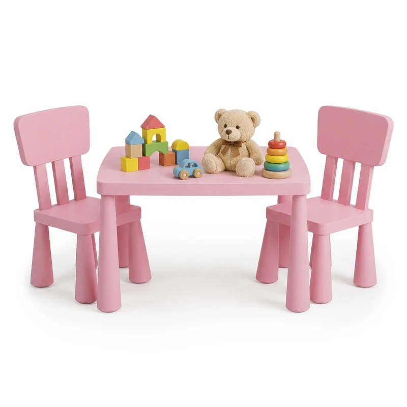Relaxdays children's seating set, 1 table, 2 chairs, wipe-clean, pink
