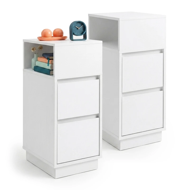 Relaxdays bedside table, set of 2, 2 drawers, 1 open compartment, white