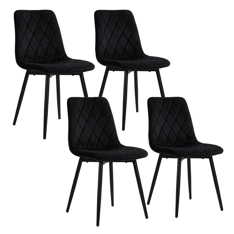 Relaxdays Dining Chair, Set of 4, Velvet, Metal Legs, 120 kg, Black