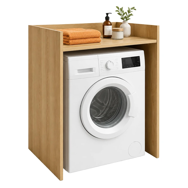 Relaxdays washing machine cabinet, shelf over washer & dryer, HxWxD: 97 x 66 x 61 cm, light brown