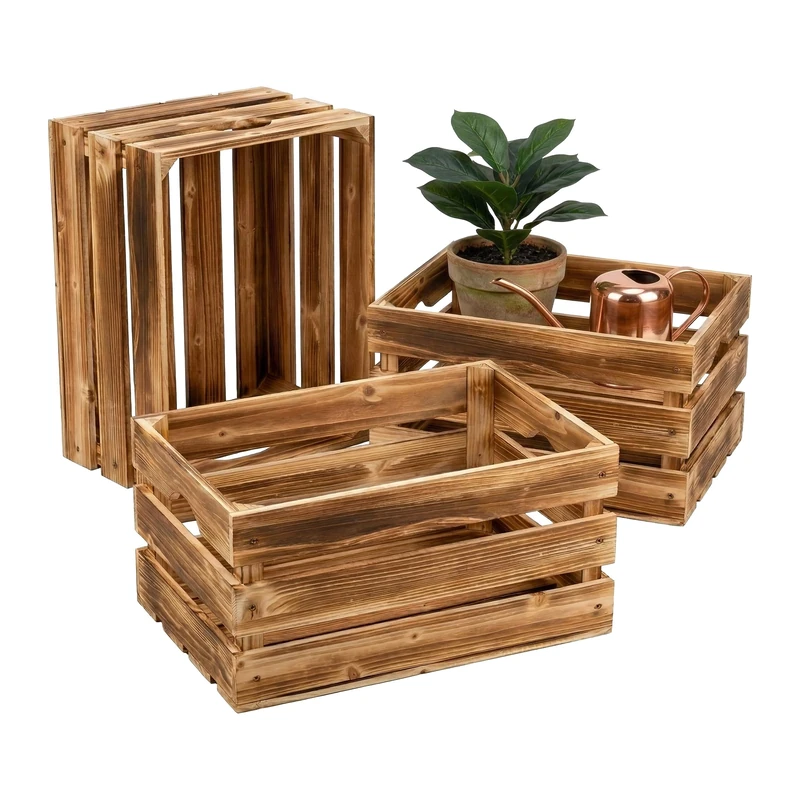 Relaxdays Wooden Box Set of 3, Vintage Storage Boxes, HWD 25x40x30cm, brown