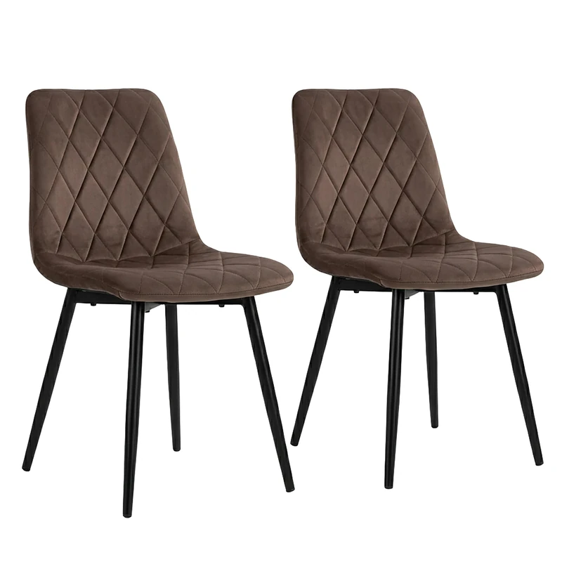 Relaxdays Dining Chair, Set of 2, Velvet, Metal Legs, 120 kg, Brown