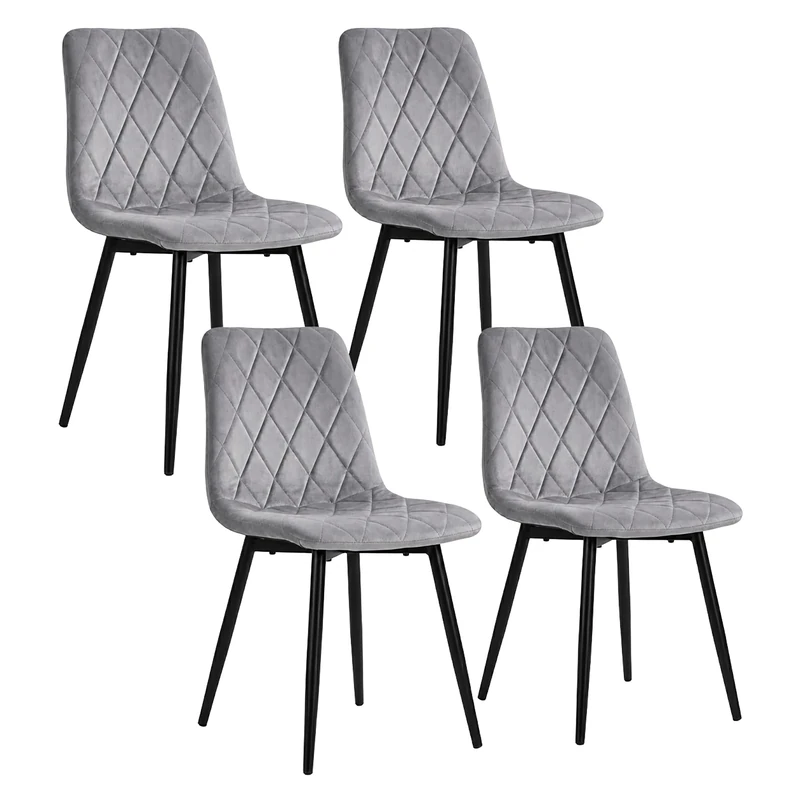 Relaxdays Dining Chair, Set of 4, Velvet, Metal Legs, 120 kg, Grey