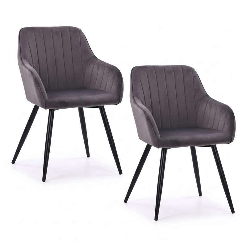 Relaxdays Dining Chair, Set of 2, Velvet, Metal Legs, Armrests, Anthracite