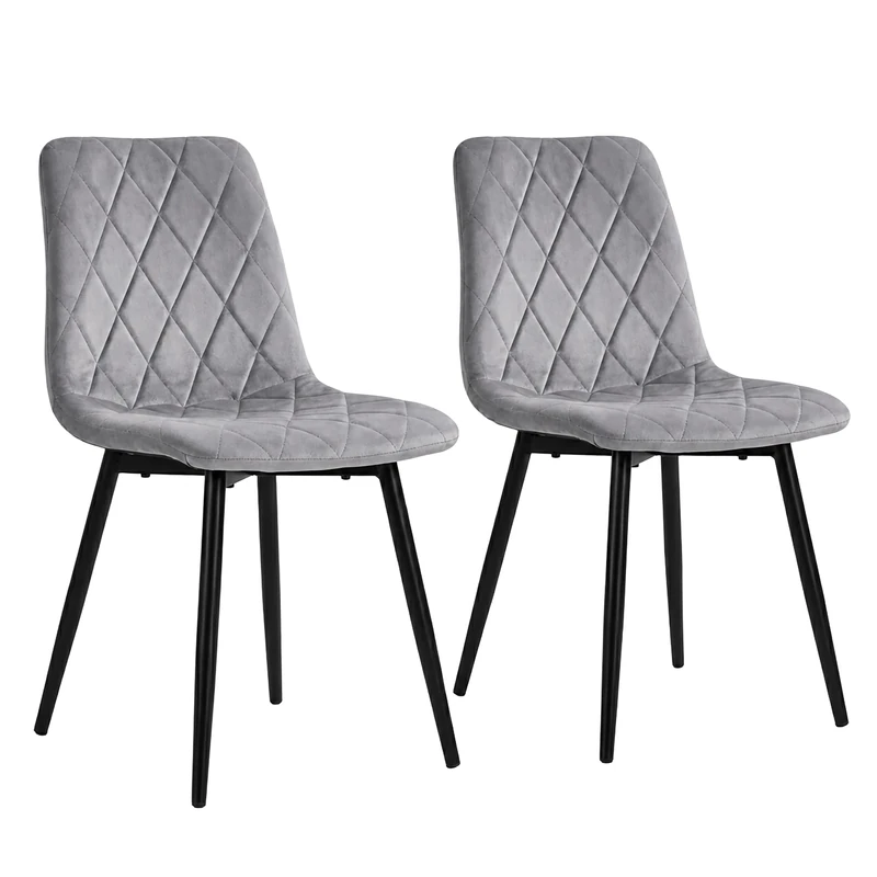 Relaxdays Dining Chair, Set of 2, Velvet, Metal Legs, 120 kg, Grey