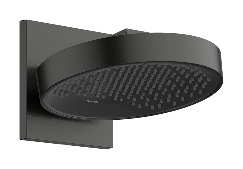 hansgrohe Rainfinity - Water-Saving Head Shower (EcoSmart) with wall Connector, Rainfall Shower Head (250 mm), 1 Spray (PowderRain), for wall mounting, Anti-limescale, Brushed Black Chrome, 26227340