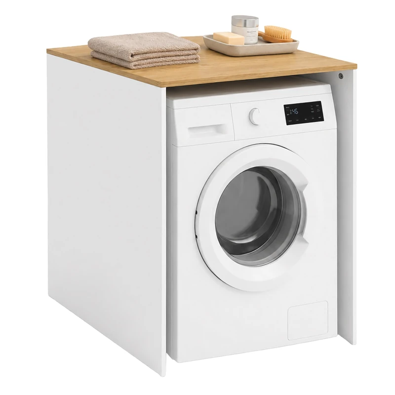 Relaxdays washing machine over-cabinet, shelf for washer & dryer, HxWxD: 88 x 68 x 60 cm, white/natural