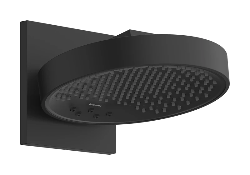 hansgrohe Rainfinity - Head Shower with wall Connector, Rainfall Shower Head (250 mm), 3 Sprays (incl. PowderRain), for wall mounting, Anti-limescale, matt Black, 26232670