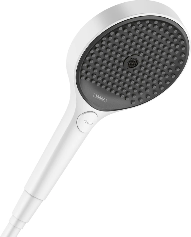 hansgrohe Rainfinity - Water-Saving Shower Head max. 6 l/min (EcoSmart+), Hand Shower Round (130 mm) with 3 Sprays (incl. PowderRain), with Anti-limescale Function, matt White, 26862700