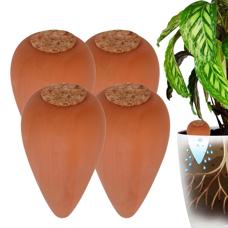 Relaxdays Clay Watering Cones, set of 4, 350 ml, terracotta