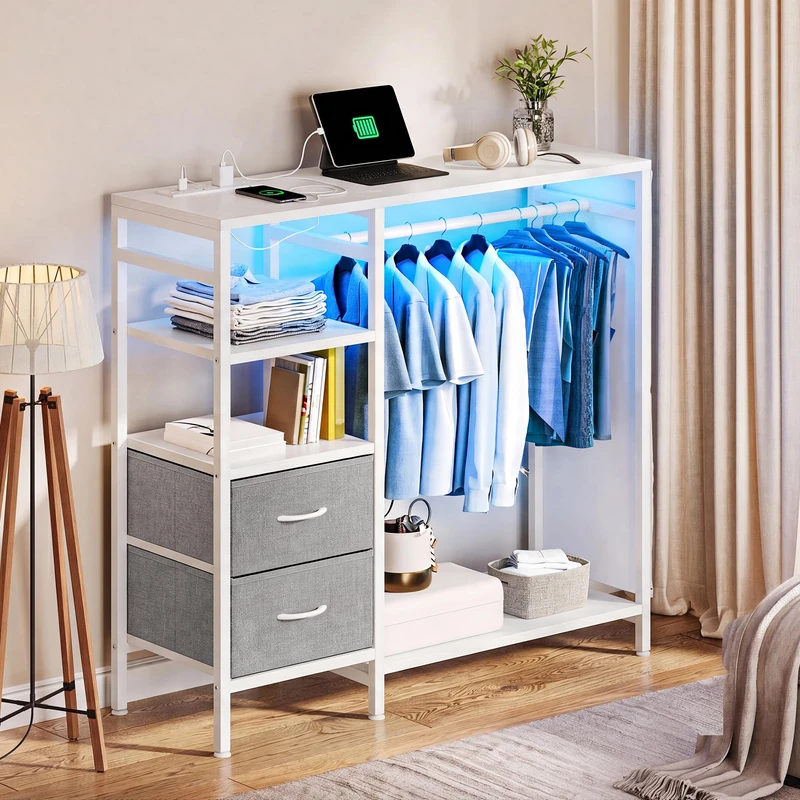 YITAHOME Wardrobe Chest of Drawers with Hanging Rail 120cm White