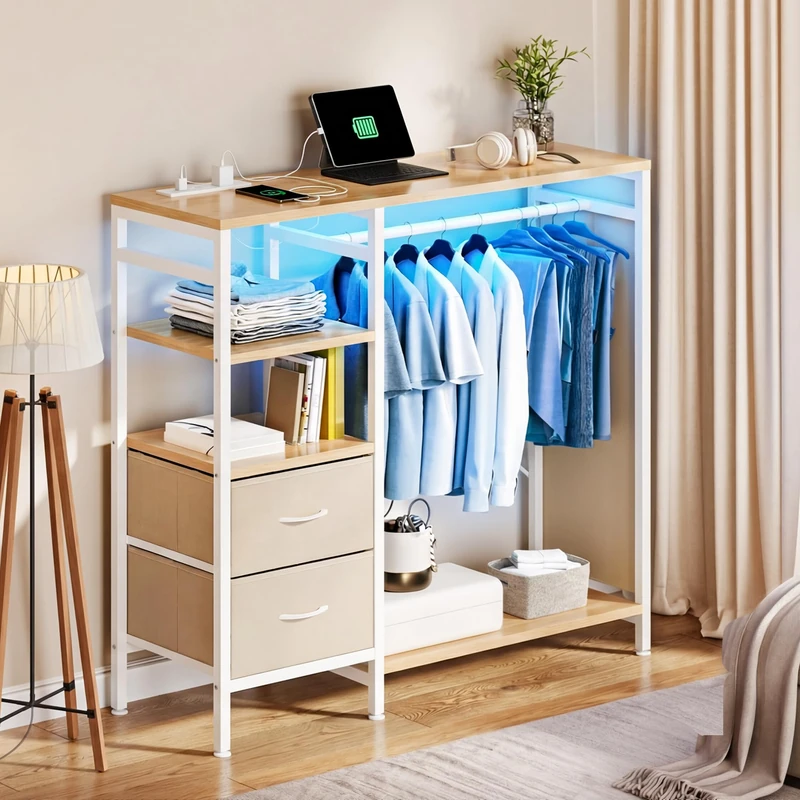 YITAHOME Wardrobe Chest of Drawers with Hanging Rail 120cm, Oak