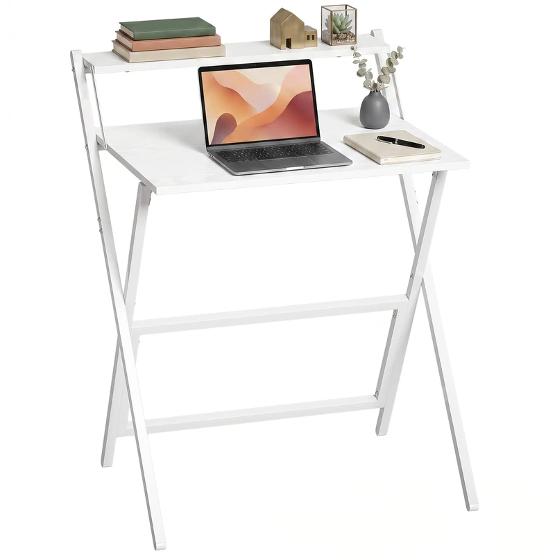 HOMCOM Folding Desk with Monitor Shelf Foldable 70 cm White