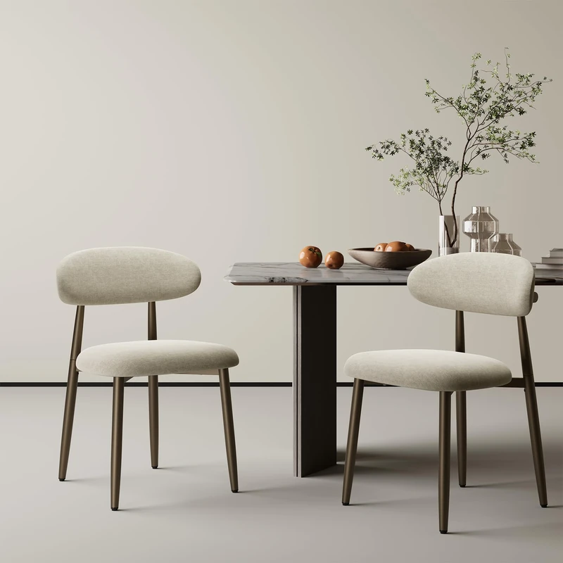 Dining Chairs Set of 2, Upholstered Dining Room Chairs with Ergonomic Curved Backrest, Metal Frame Kitchen Chairs, Modern Fabric Accent Chairs for Dining Room, Kitchen, Living Room, Bedroom,Camel
