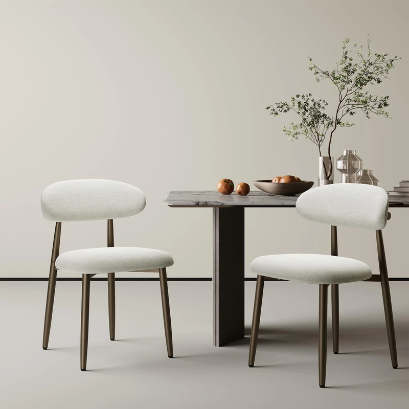 Dining Chairs Set of 2, Upholstered Dining Room Chairs with Ergonomic Curved Backrest, Metal Frame Kitchen Chairs, Modern Fabric Accent Chairs for Dining Room, Kitchen, Living Room, Bedroom,Beige