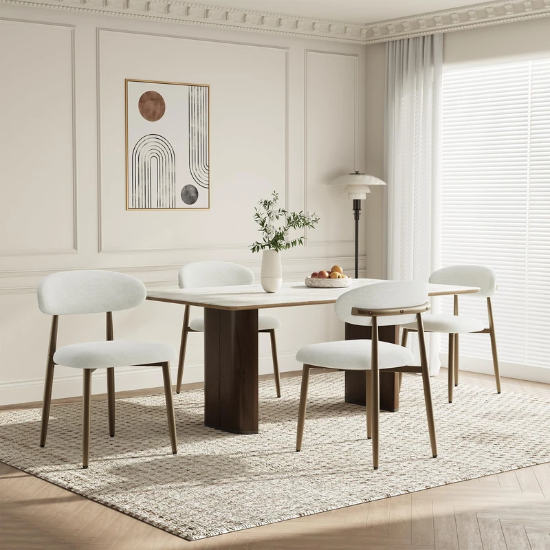 Dining Chairs Set of 4, Upholstered Dining Room Chairs with Ergonomic Curved Backrest, Metal Frame Kitchen Chairs, Modern Fabric Accent Chairs for Dining Room, Kitchen, Living Room, Bedroom,Beige