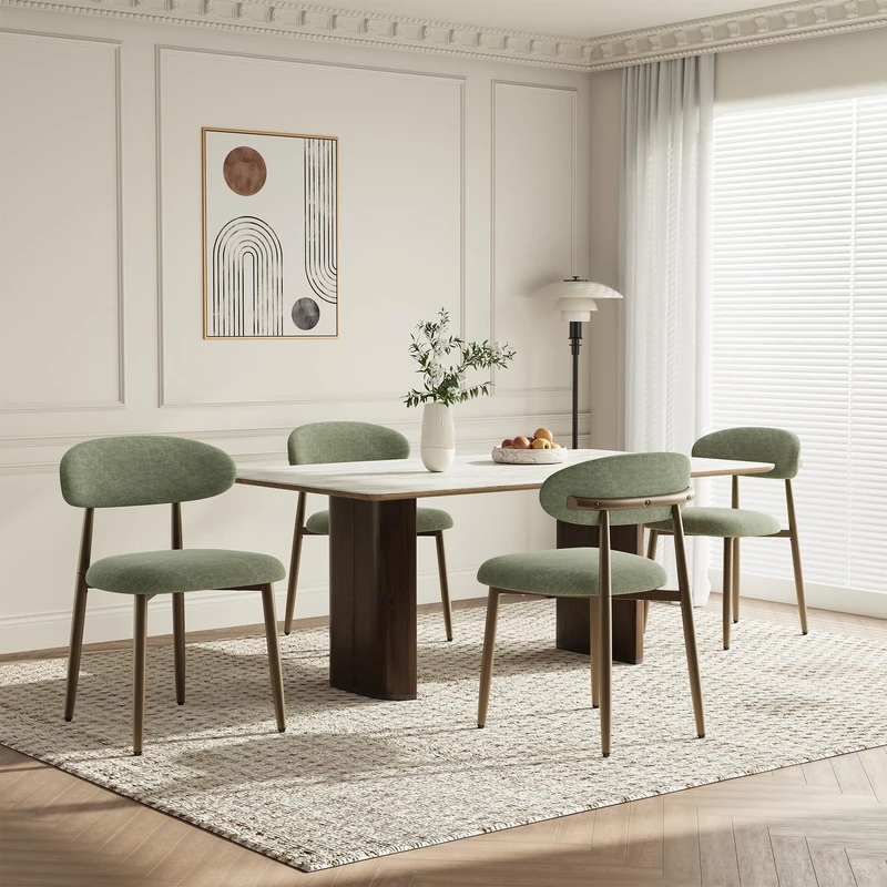Dining Chairs Set of 4, Upholstered Dining Room Chairs with Ergonomic Curved Backrest, Metal Frame Kitchen Chairs, Modern Fabric Accent Chairs for Dining Room, Kitchen, Living Room, Bedroom,Green