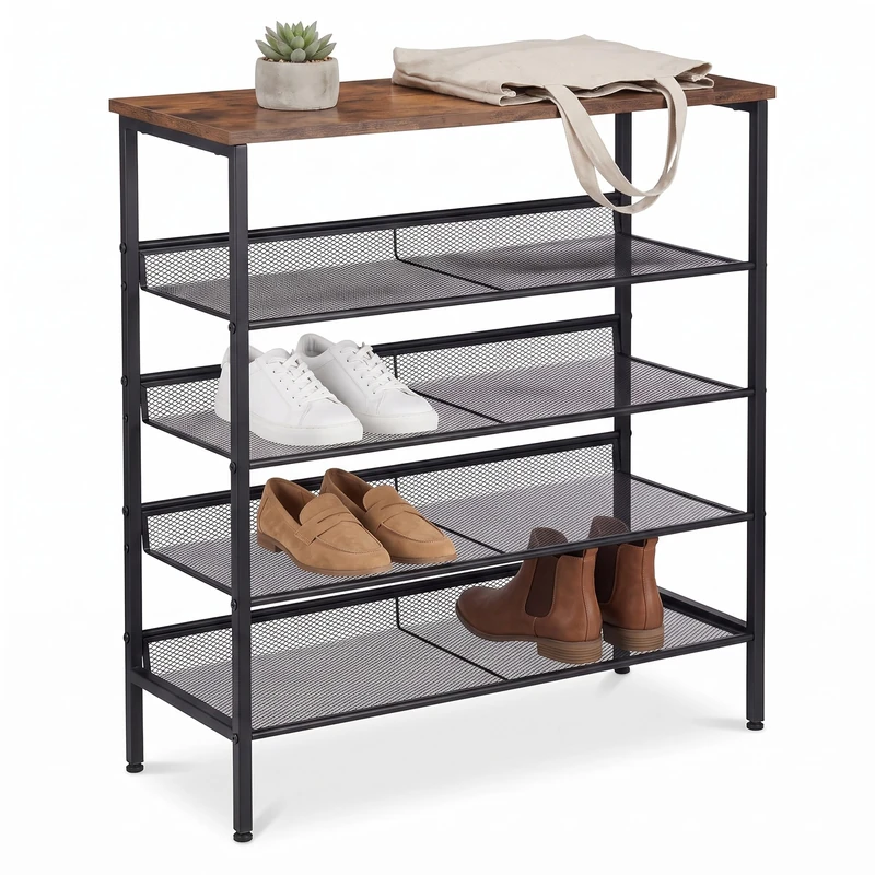 Relaxdays Industrial Shoe Rack, 5 shelves, black/brown