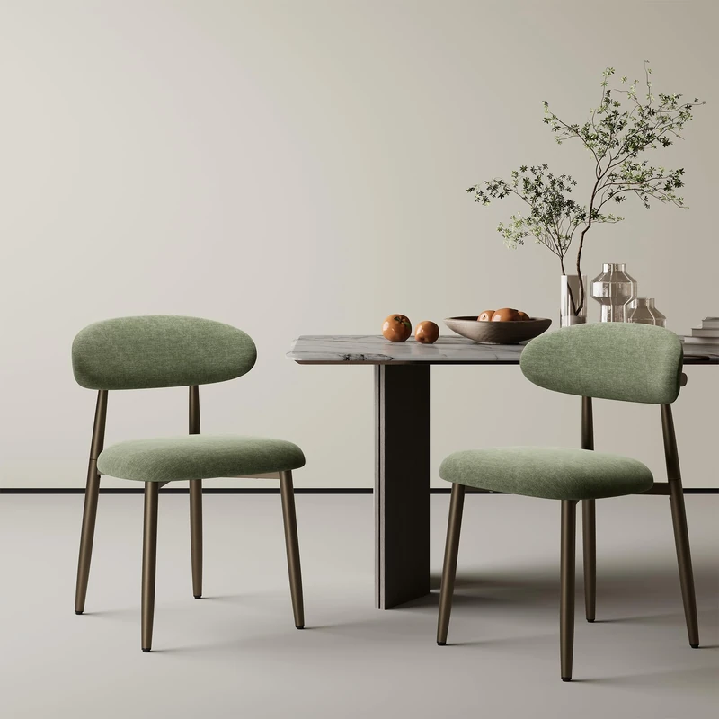 Dining Chairs Set of 2, Upholstered Dining Room Chairs with Ergonomic Curved Backrest, Metal Frame Kitchen Chairs, Modern Fabric Accent Chairs for Dining Room, Kitchen, Living Room, Bedroom,Green