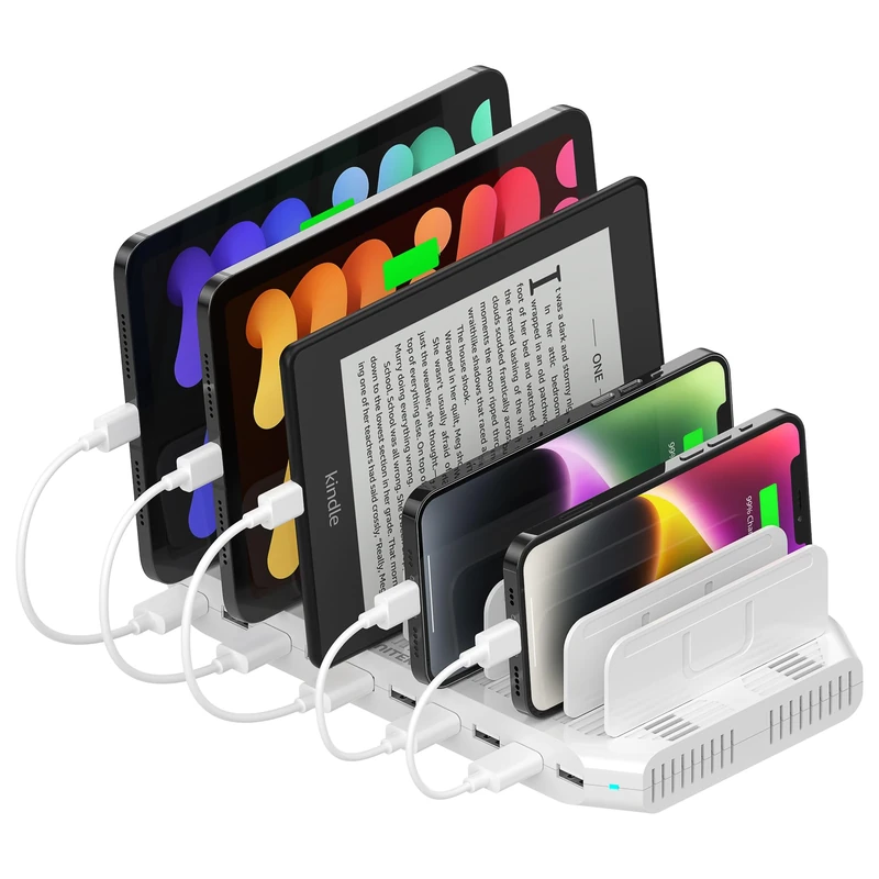 Unitek Multi Charging Station, 10-Port USB Charger for Multiple Device with SmartIC Tech and Adjustable Dividers, Organizer Stand Compatible with iPad, Tablet, Kindle, iPhone