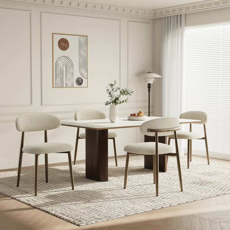 Dining Chairs Set of 4, Upholstered Dining Room Chairs with Ergonomic Curved Backrest, Metal Frame Kitchen Chairs, Modern Fabric Accent Chairs for Dining Room, Kitchen, Living Room, Bedroom,Camel