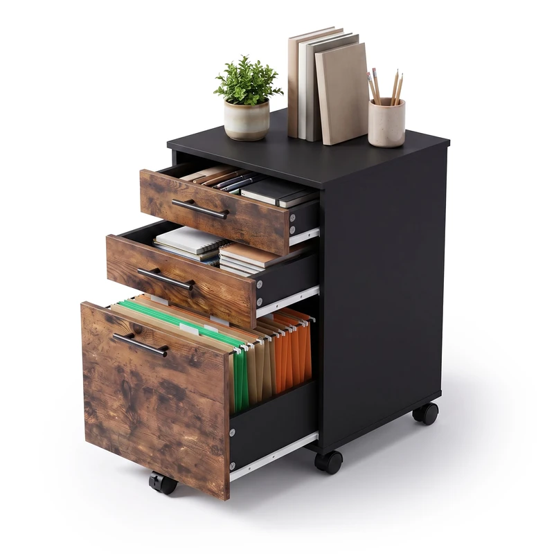 Relaxdays rolling chest of drawers, 3 drawers, black/brown