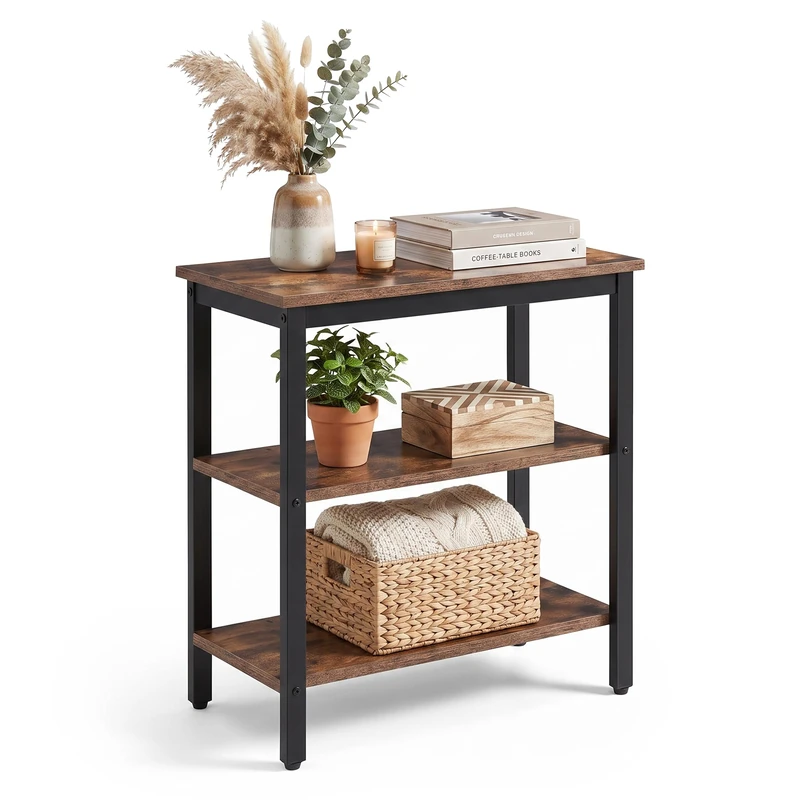 Relaxdays Side Table, 2 shelves, industrial design, brown/black