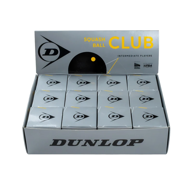 Dunlop Club Squash Balls, Single Yellow Dot, League Ball, 12 Balls (12 x 1)