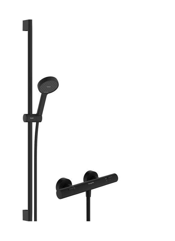 hansgrohe Activera Select S - Shower Set with Thermostat Ecostat Fine, Shower Head Water-Saving (EcoSmart), Shower bar (90 cm), Shower Hose (1,60 m) and Shower Head Holder, matt Black, 28086670