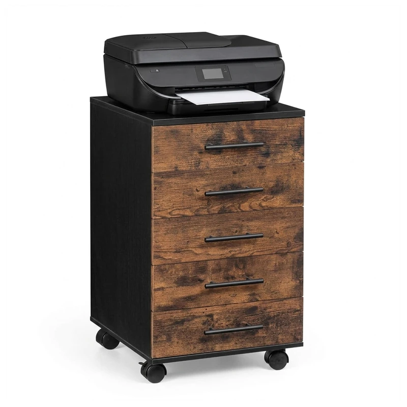 Relaxdays rolling chest of drawers, 5 drawers, black/brown