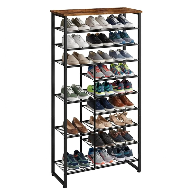 Relaxdays Industrial Shoe Rack, 10 shelves, black/brown