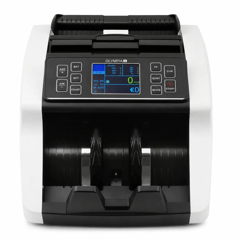 Olympia NC 560 Plus Banknote Counter, Black, 200 Notes, with UV MG IR DD Test and Euro Value Counting