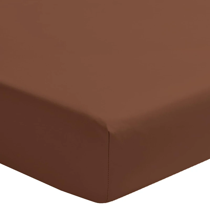 ESSIX - Plain Cotton Percale Fitted Sheet, 30 cm Cap, FIRST - 140 x 200 cm - Espresso - 80 Thread Count/cm² - Cotton Percale - 30 cm Deep Pocket - Easy Care