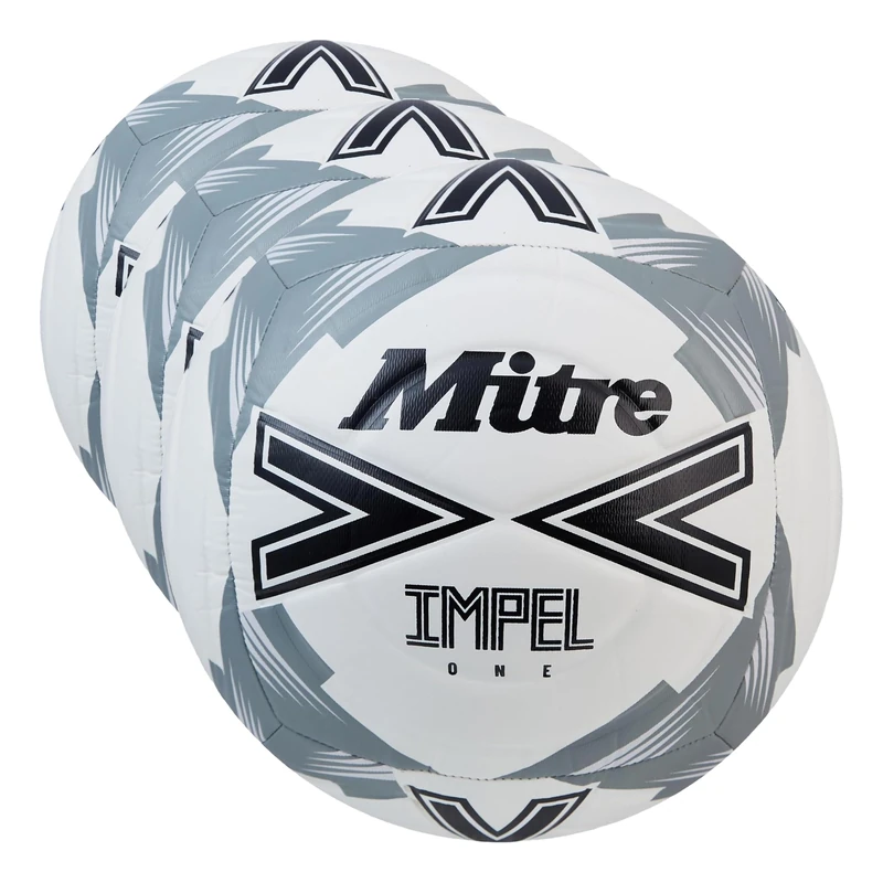 Mitre Adult Impel One 24 Football, White/Black/Circular Grey, 4 (Pack of 3)